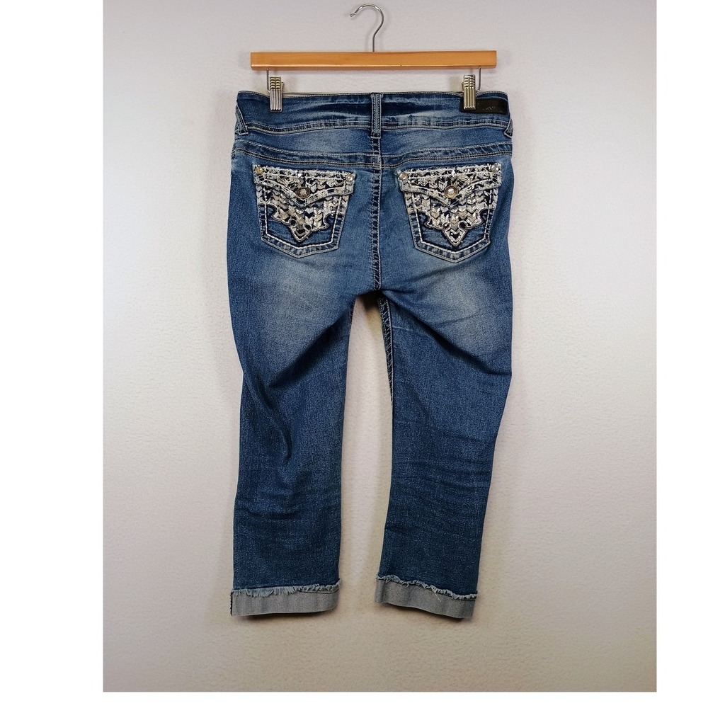 Y2K McBling WallFlower Womens 5 Blue Luscious Curvy Embroidered Capri Jeans